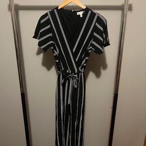 Black and White Striped Short Sleeve Jumpsuit